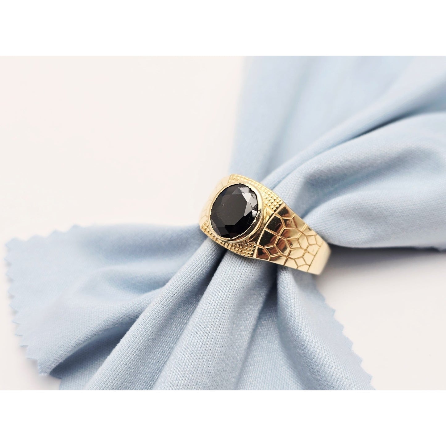 14K Yellow Gold Men's Oval Cut Onyx Nugget Ring