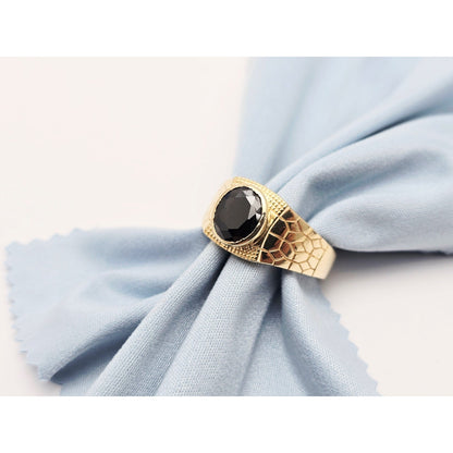 14K Yellow Gold Men's Oval Cut Onyx Nugget Ring