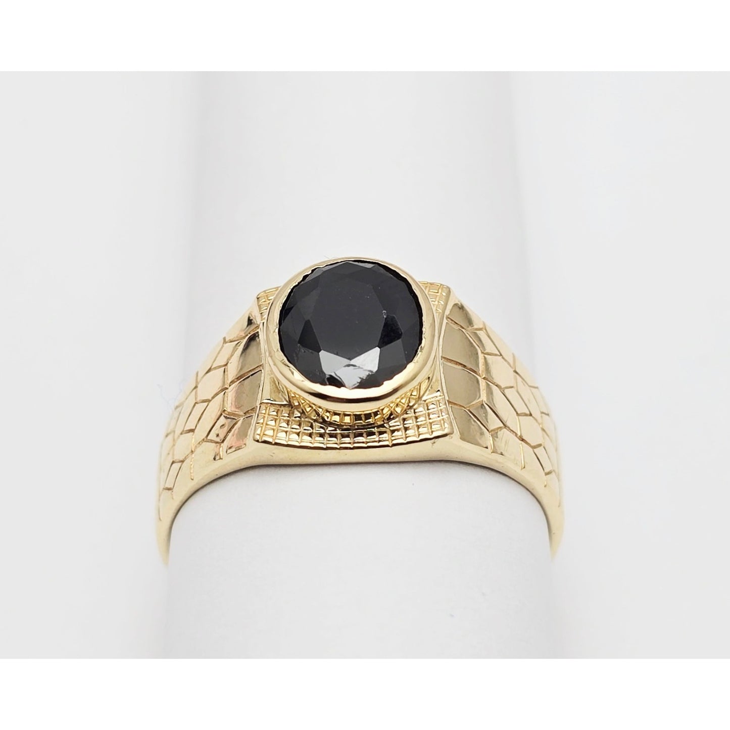 14K Yellow Gold Men's Oval Cut Onyx Nugget Ring