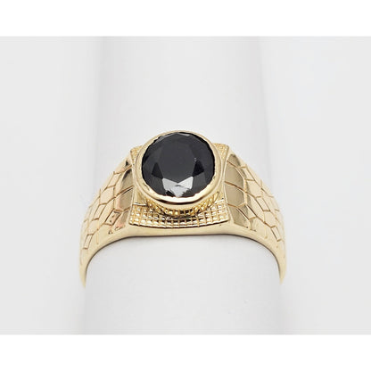 14K Yellow Gold Men's Oval Cut Onyx Nugget Ring
