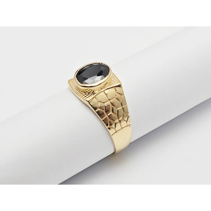 14K Yellow Gold Men's Oval Cut Onyx Nugget Ring