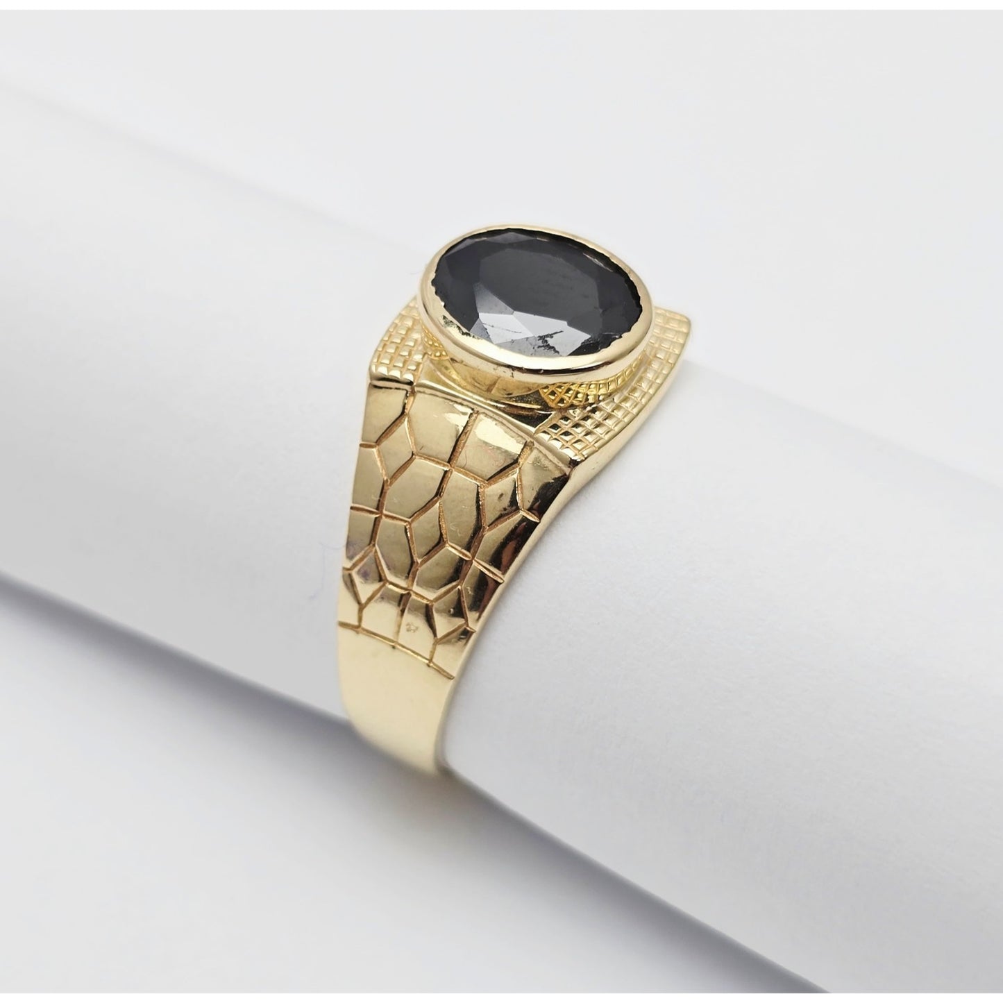 14K Yellow Gold Men's Oval Cut Onyx Nugget Ring
