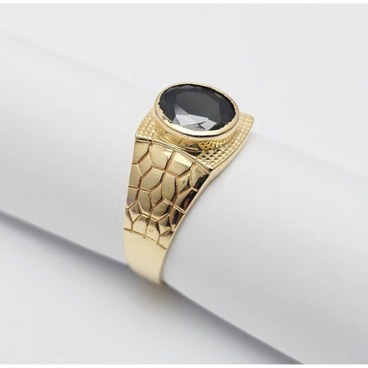 14K Yellow Gold Men's Oval Cut Onyx Nugget Ring