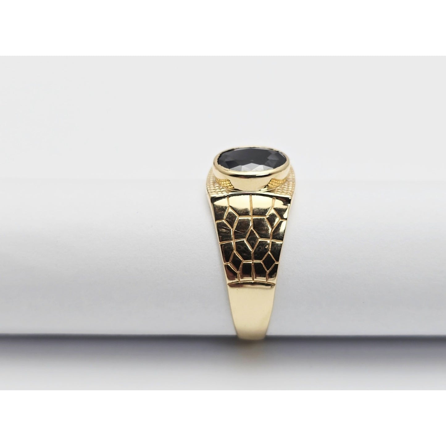 14K Yellow Gold Men's Oval Cut Onyx Nugget Ring