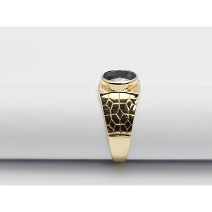 14K Yellow Gold Men's Oval Cut Onyx Nugget Ring