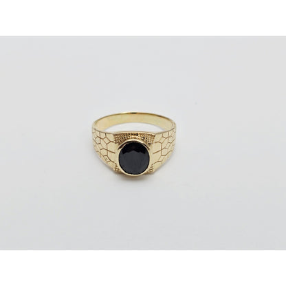 14K Yellow Gold Men's Oval Cut Onyx Nugget Ring