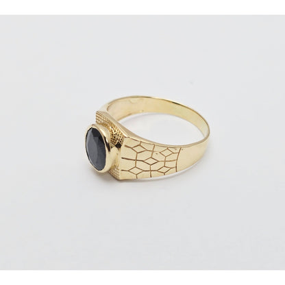 14K Yellow Gold Men's Oval Cut Onyx Nugget Ring