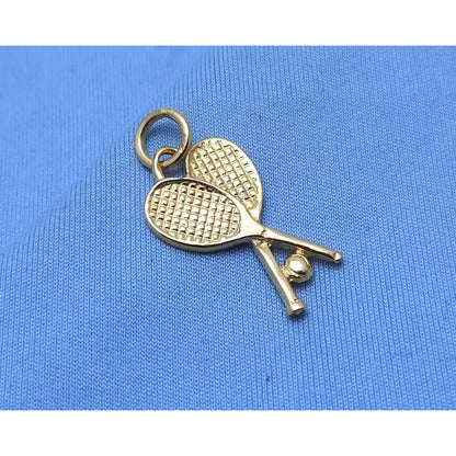 14K Yellow Gold 3D Tennis Racket Charm Pendant