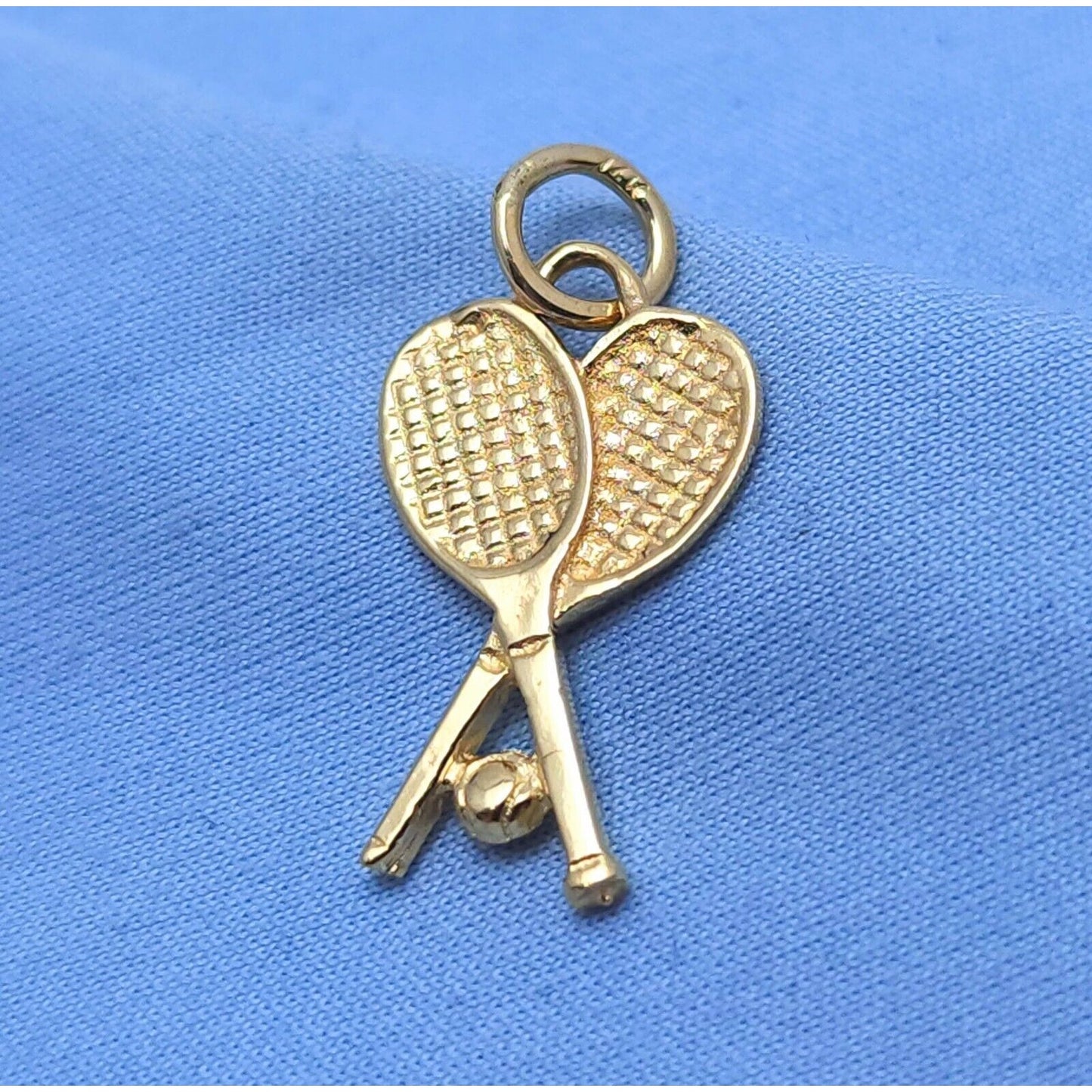 14K Yellow Gold 3D Tennis Racket Charm Pendant