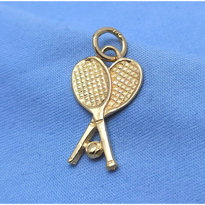 14K Yellow Gold 3D Tennis Racket Charm Pendant