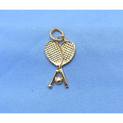 14K Yellow Gold 3D Tennis Racket Charm Pendant