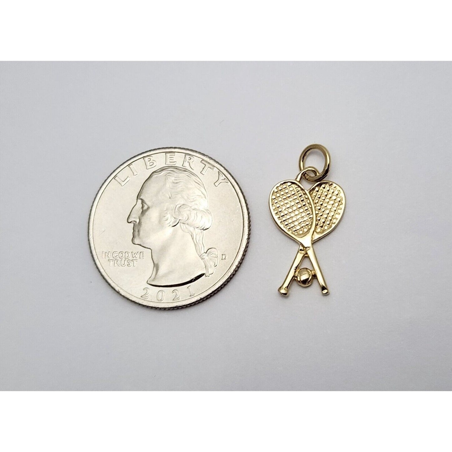 14K Yellow Gold 3D Tennis Racket Charm Pendant