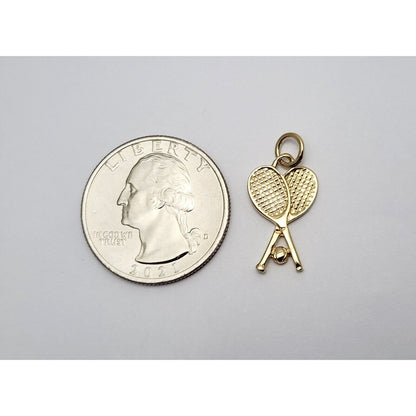 14K Yellow Gold 3D Tennis Racket Charm Pendant