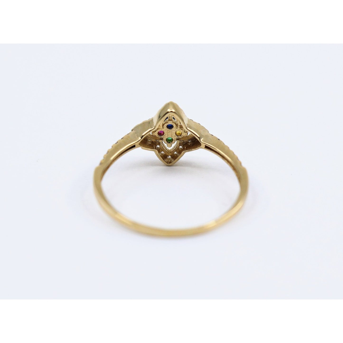 Thin 14K Yellow Gold Multi Colored Stone & CZ Floral Ring
