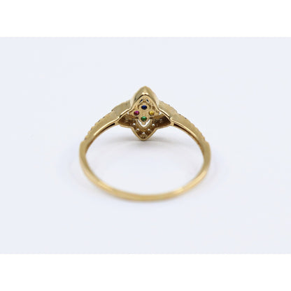 Thin 14K Yellow Gold Multi Colored Stone & CZ Floral Ring