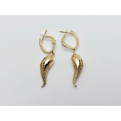 18K Yellow Gold Italian Horn Drop Dangle French Clip Earrings