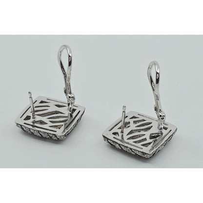14K White Gold Zebra Pattern Diamond French Clip Earrings