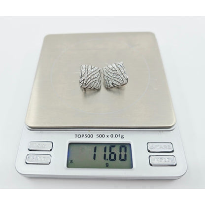 14K White Gold Zebra Pattern Diamond French Clip Earrings