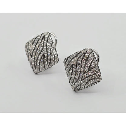 14K White Gold Zebra Pattern Diamond French Clip Earrings