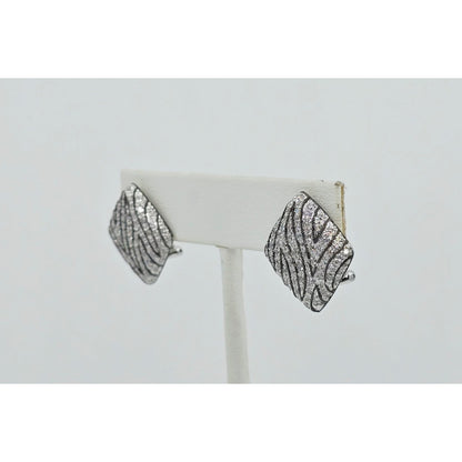 14K White Gold Zebra Pattern Diamond French Clip Earrings