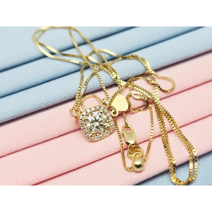 14K Yellow Gold Round Diamond Resizable Box Link Chain Necklace