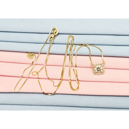 14K Yellow Gold Round Diamond Resizable Box Link Chain Necklace