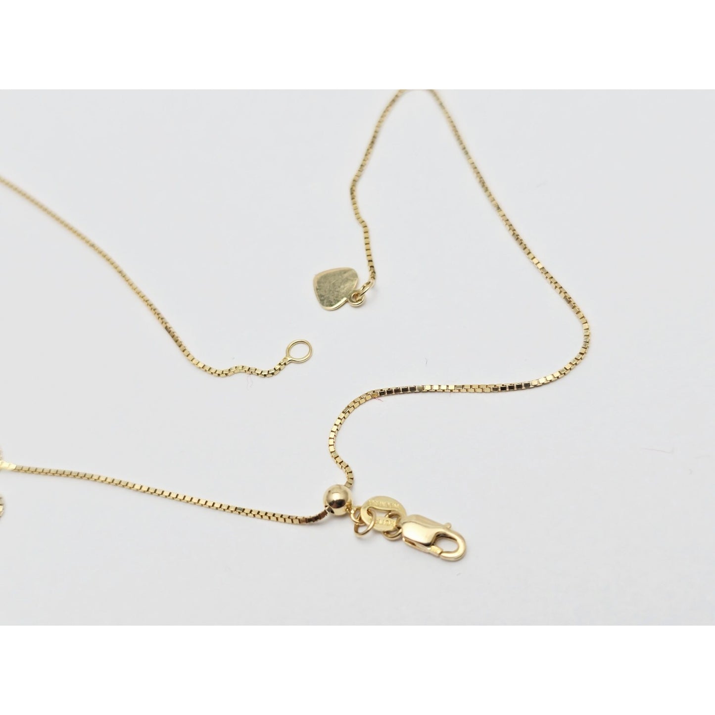 14K Yellow Gold Round Diamond Resizable Box Link Chain Necklace