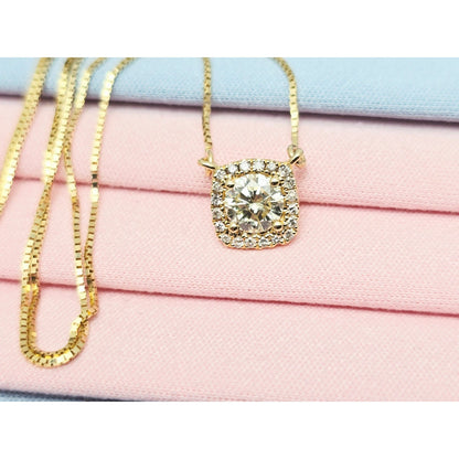 14K Yellow Gold Round Diamond Resizable Box Link Chain Necklace