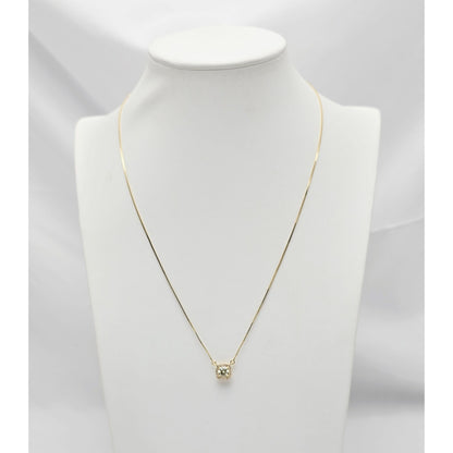 14K Yellow Gold Round Diamond Resizable Box Link Chain Necklace