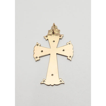 14K Two Tone Gold Hand Made Enamel Cross Diamond Charm Pendant