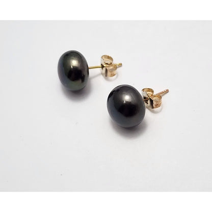 14K Yellow Gold Tahitian Pearl Stud Earrings