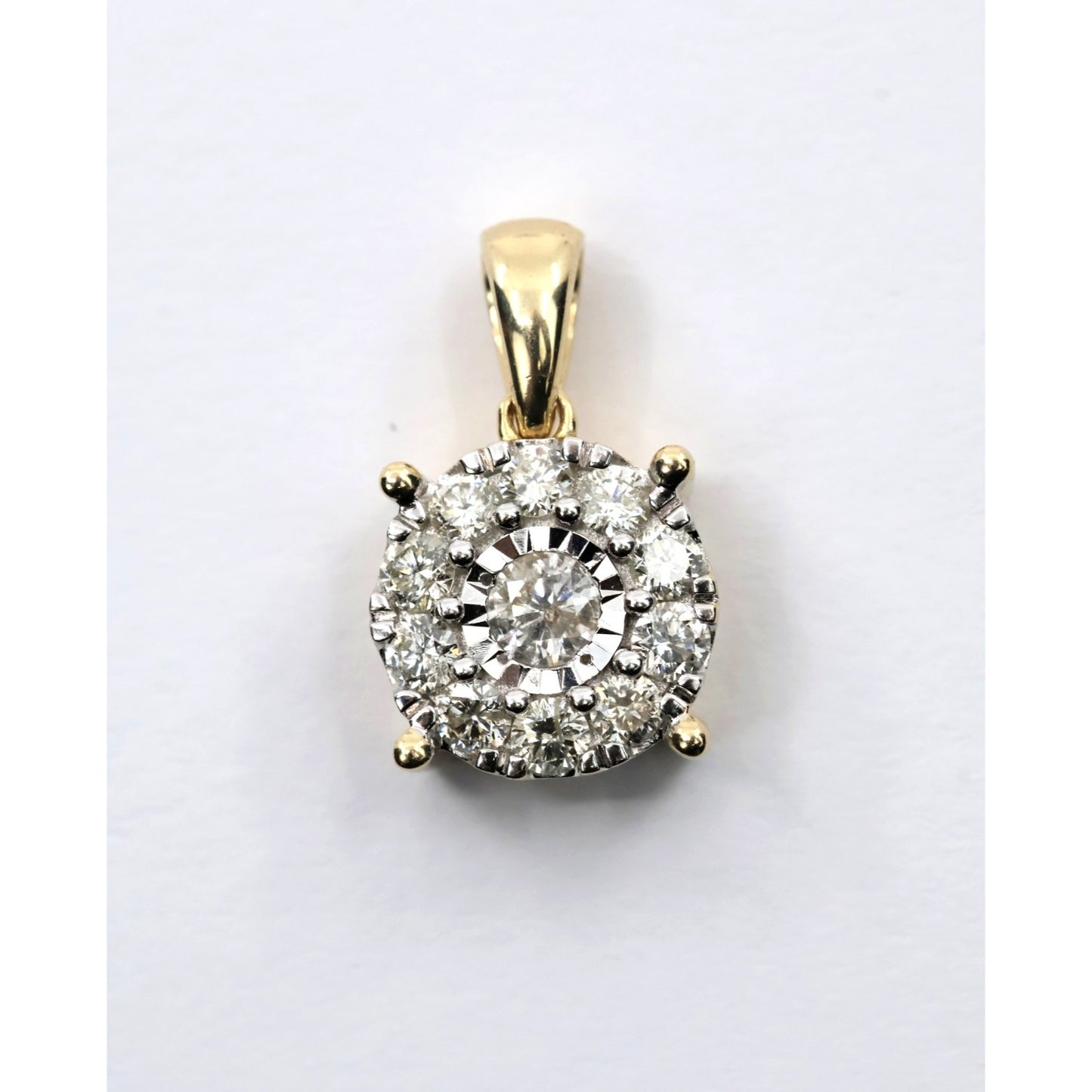 14K Yellow Gold Round Shaped Diamond Charm Pendant