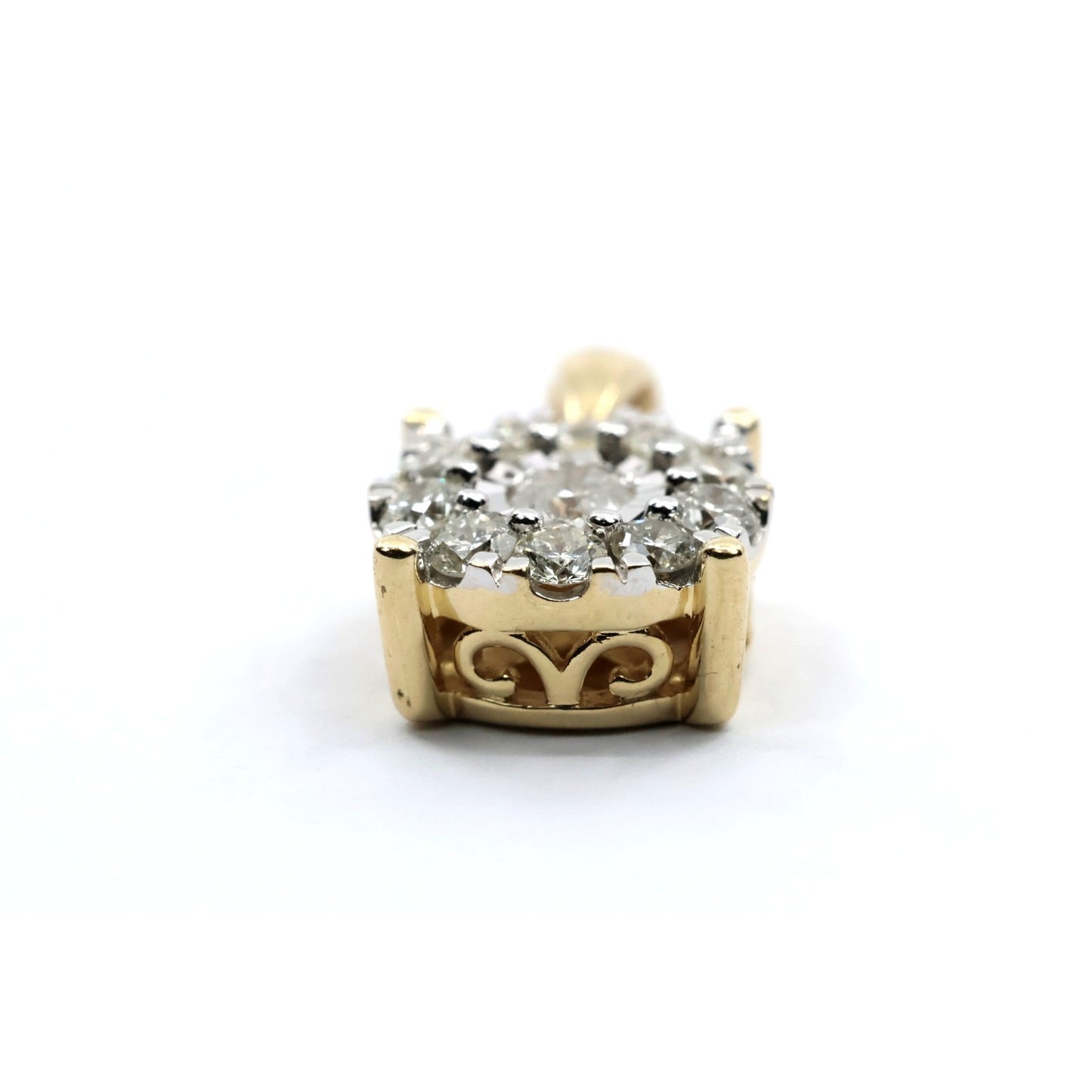 14K Yellow Gold Round Shaped Diamond Charm Pendant