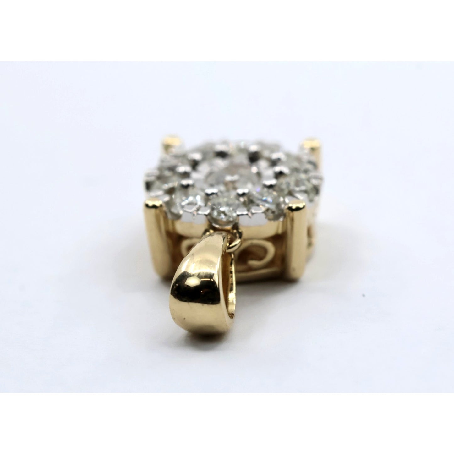 14K Yellow Gold Round Shaped Diamond Charm Pendant