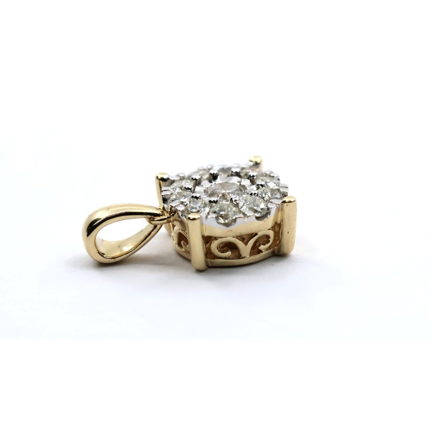 14K Yellow Gold Round Shaped Diamond Charm Pendant