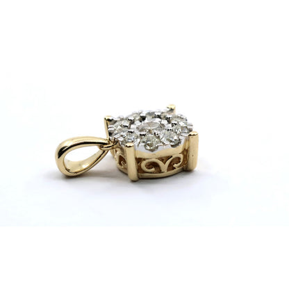 14K Yellow Gold Round Shaped Diamond Charm Pendant