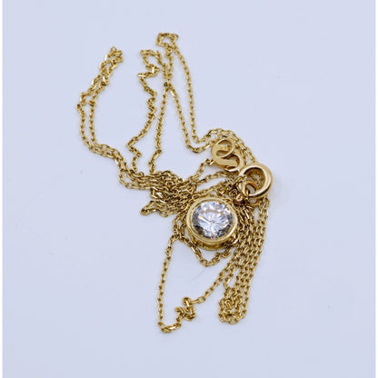 14K Yellow Gold Round Cut Solitaire Bezel Set CZ Pendant Chain Necklace