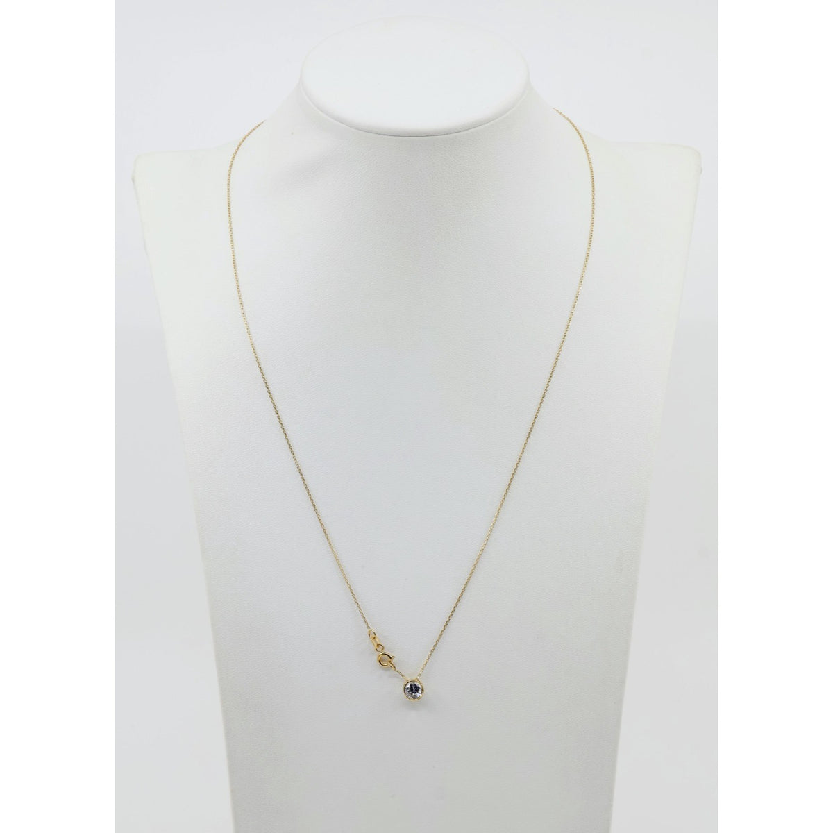 14K Yellow Gold Round Cut Solitaire Bezel Set CZ Pendant Chain Necklace