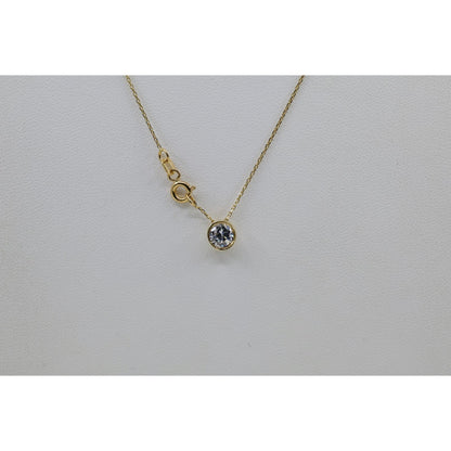 14K Yellow Gold Round Cut Solitaire Bezel Set CZ Pendant Chain Necklace