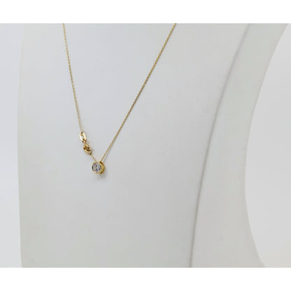 14K Yellow Gold Round Cut Solitaire Bezel Set CZ Pendant Chain Necklace