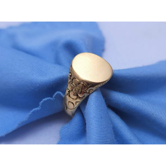 14K Yellow Gold Floral Blank Round Signet Ring