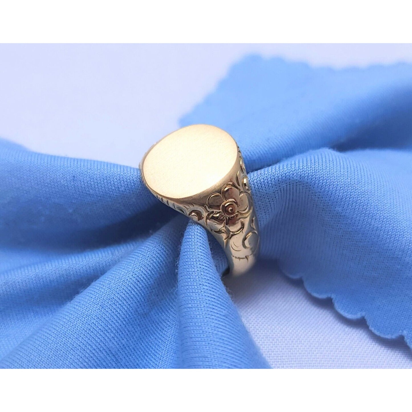 14K Yellow Gold Floral Blank Round Signet Ring