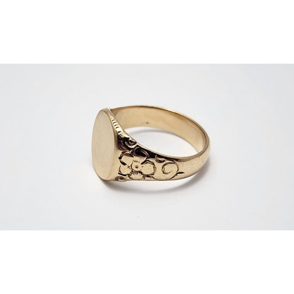 14K Yellow Gold Floral Blank Round Signet Ring