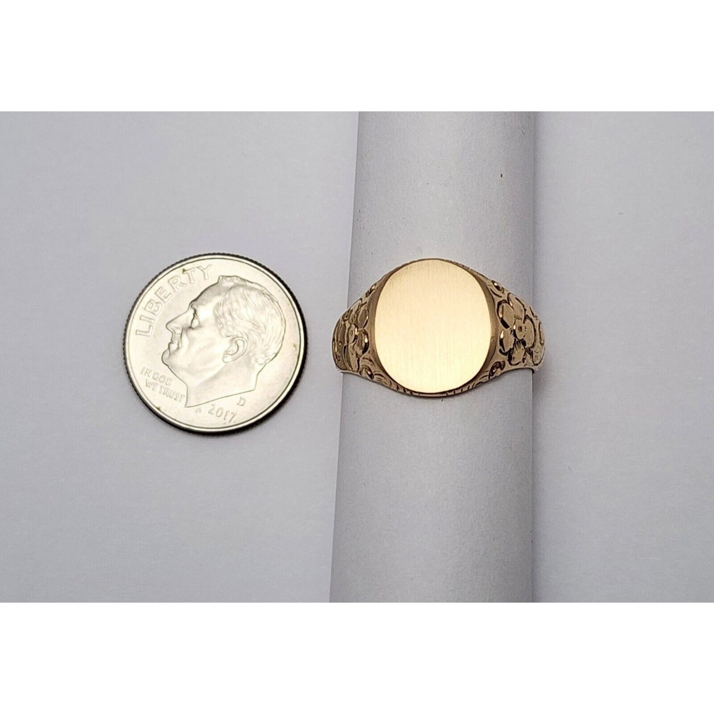 14K Yellow Gold Floral Blank Round Signet Ring