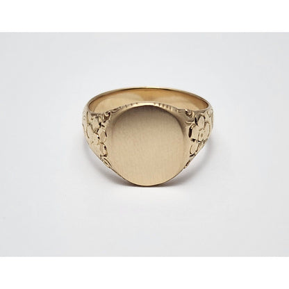 14K Yellow Gold Floral Blank Round Signet Ring