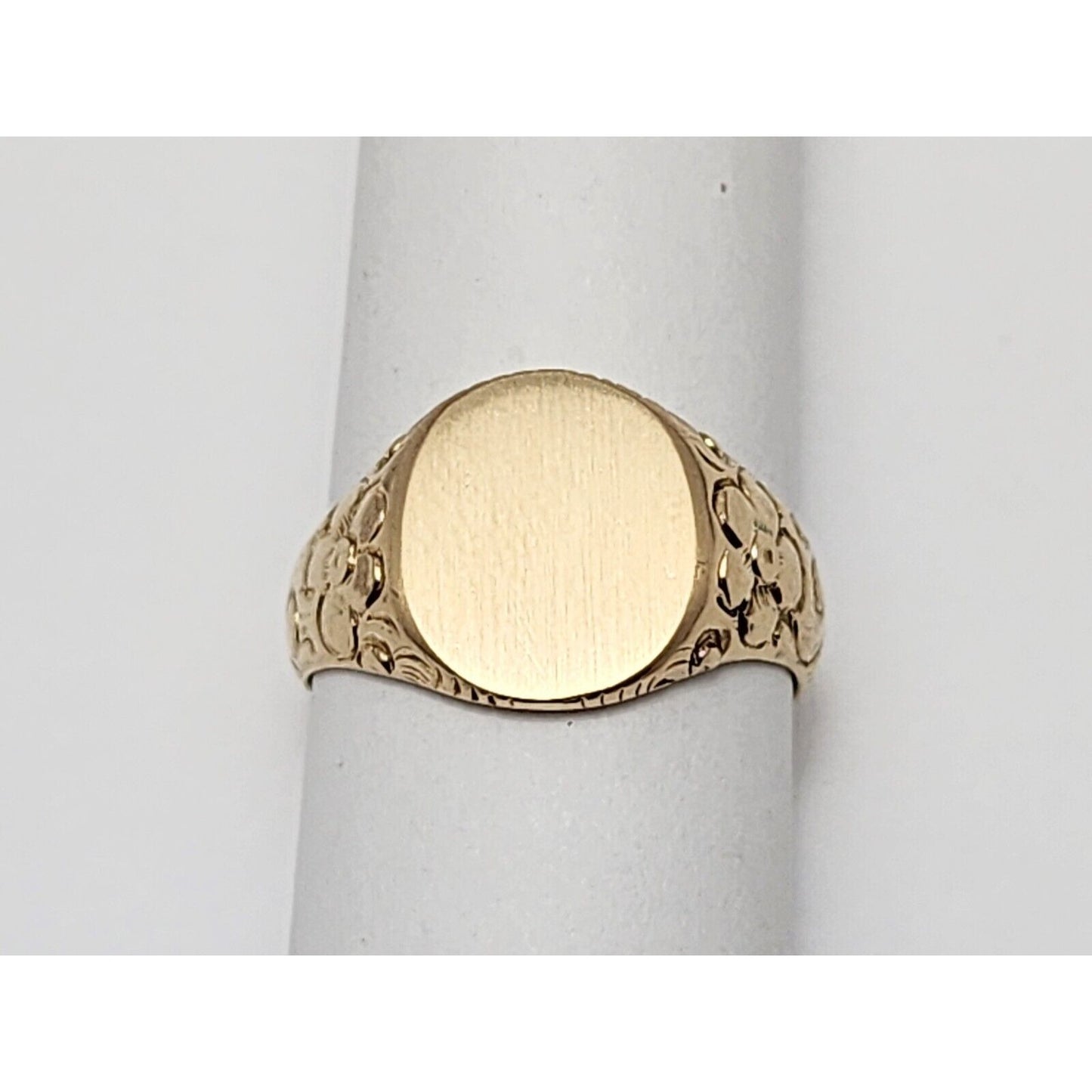 14K Yellow Gold Floral Blank Round Signet Ring