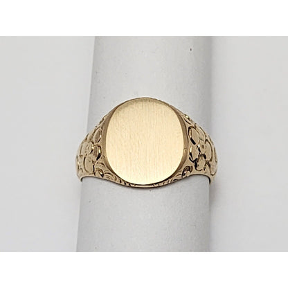 14K Yellow Gold Floral Blank Round Signet Ring