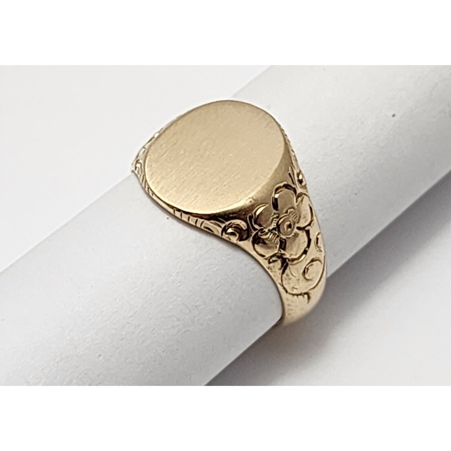 14K Yellow Gold Floral Blank Round Signet Ring