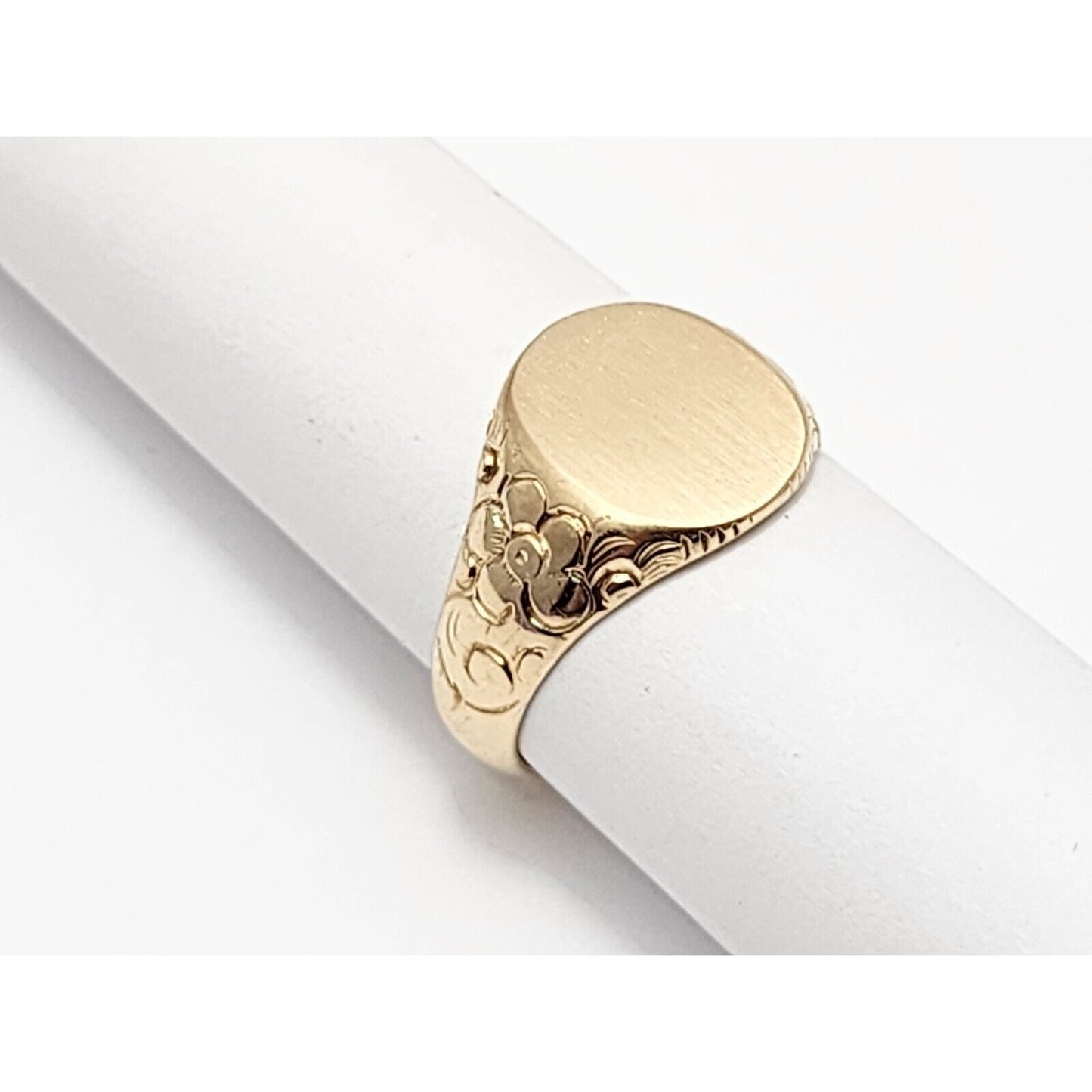 14K Yellow Gold Floral Blank Round Signet Ring