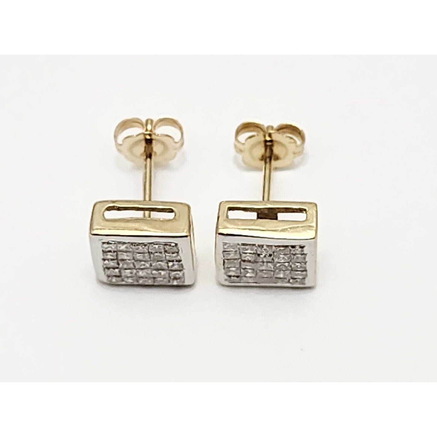 14K Yellow Gold Square Shaped Diamond Stud Earrings